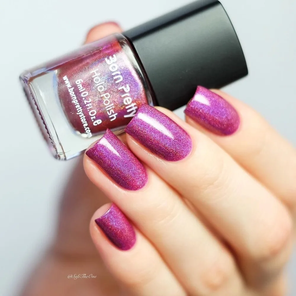 1 Bottle 6ml Born Pretty Rose Red Holo Polish Holographic Glitter Nail Varnish Hologram Effect Polish