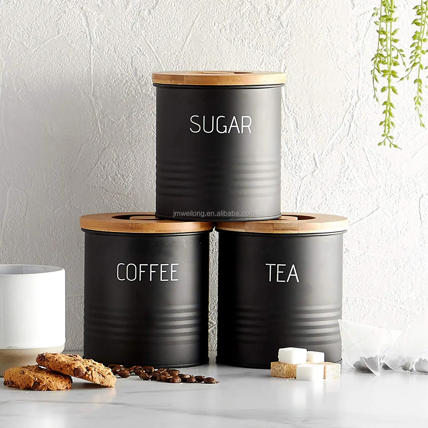 Bamboo Lid Matte Black Set Of 3 Square Kitchen Metal Canister Tea Sugar Coffee Jar View Bread Box Weilong Product Details From Jiangmen Weilong Hardware Co Ltd On Alibaba Com