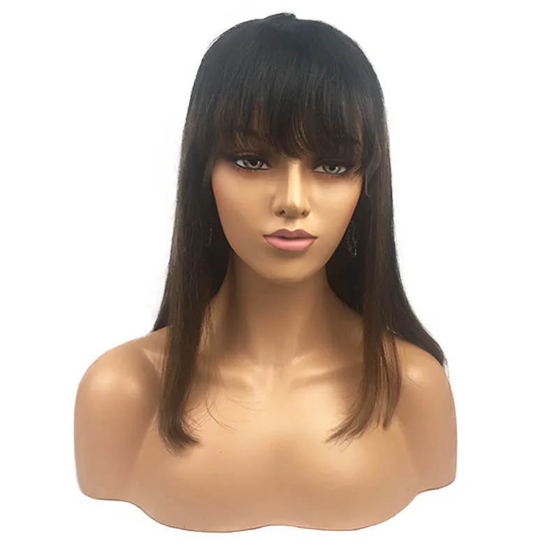 

Wholesale brazilian virgin remy human hair glueless full lace wig with bangs, yaki straight human hair wigs for black women, N/a