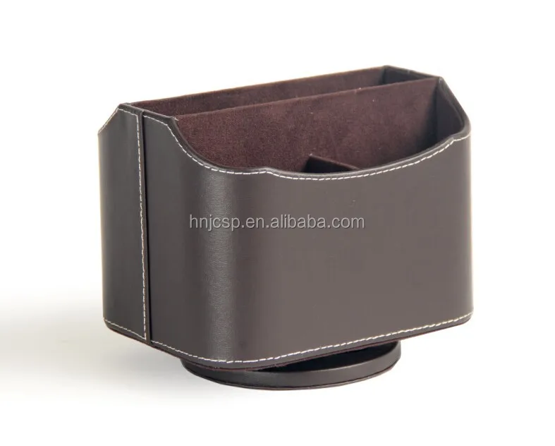 Faux Leather Spinning Desk Organizer Rotating Desktop Accessories Holder Smart Pen
