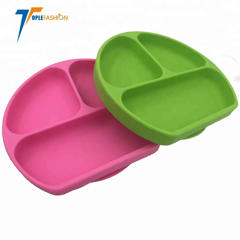 

Skid Resistant and Unbreakable BPA Free Divided Baby Feeding Bowls Dishes Silicone Suction Plate for Toddlers and kids