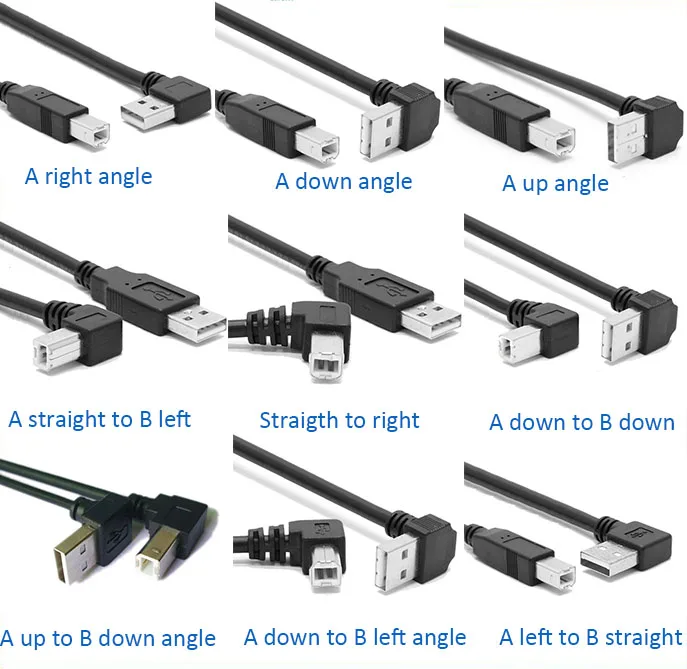 Custom length USB Printer Cord with Pure Copper Conductor double right ...