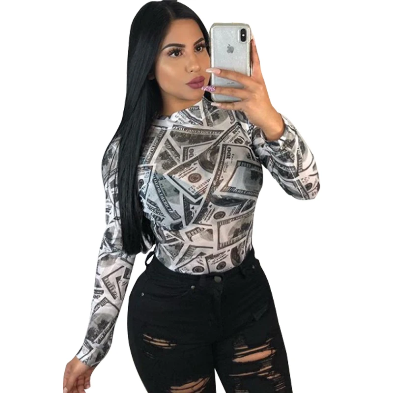

M8178 women fashion dollar printed long sleeve t shirt