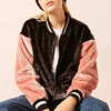colorblock zip front dropped shoulders striped ribbed trim jacket women bomber jacket wholesale
