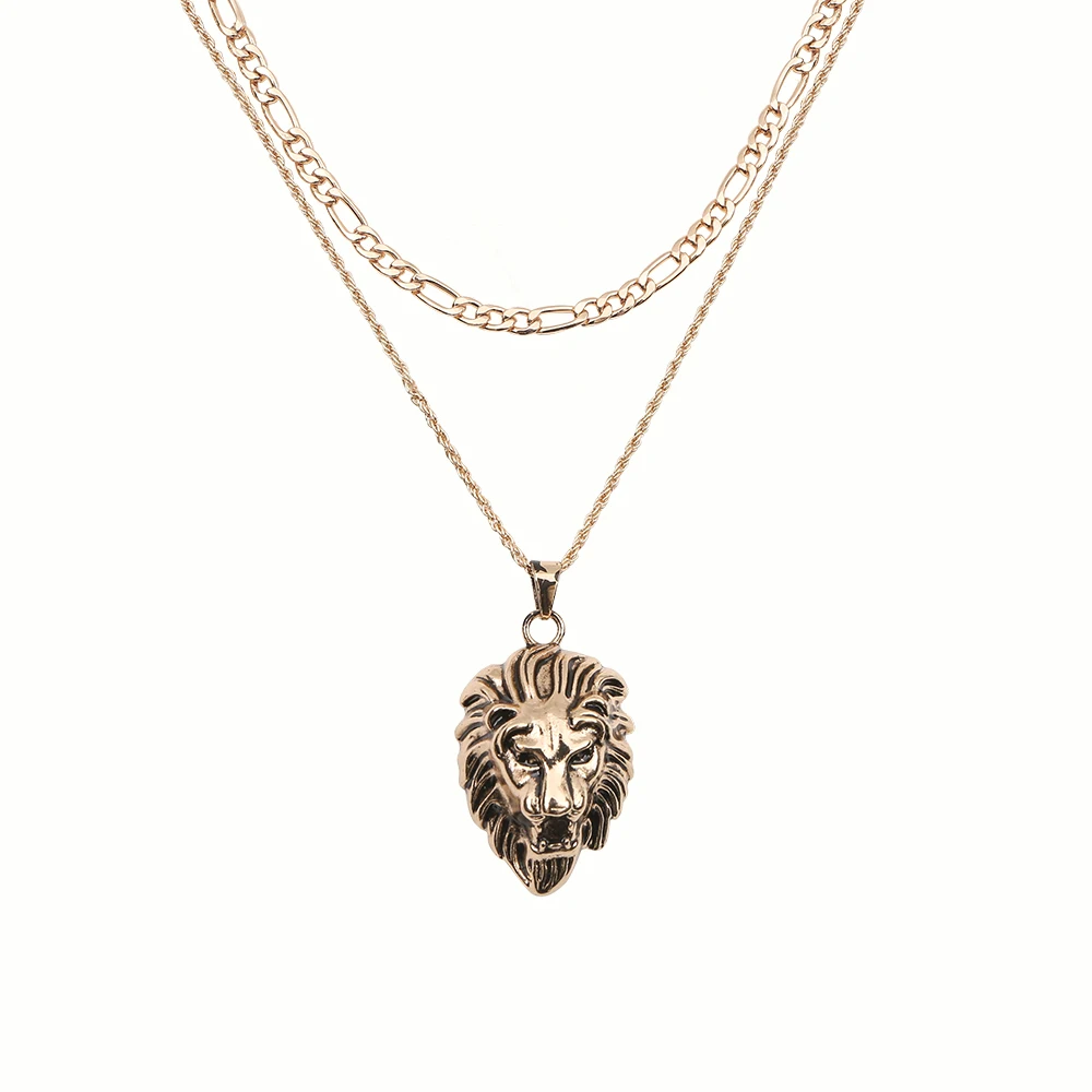 

European and American exaggerate long alloy Pendant Necklace personality girl's multi-layer Lion Necklace N70130, Gold color