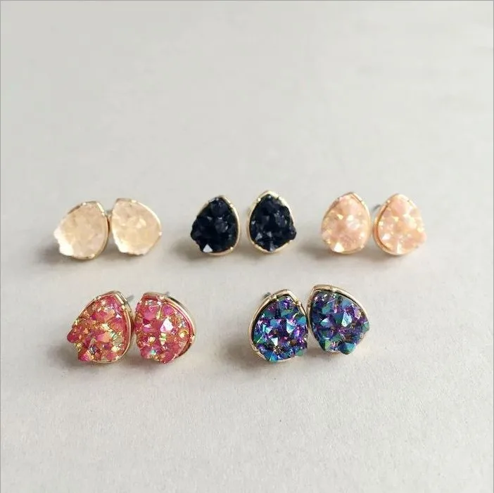 

wholesale statement teardrop druzy earrings glitter crystal stud earrings for girl jewelry gifts, Colorful