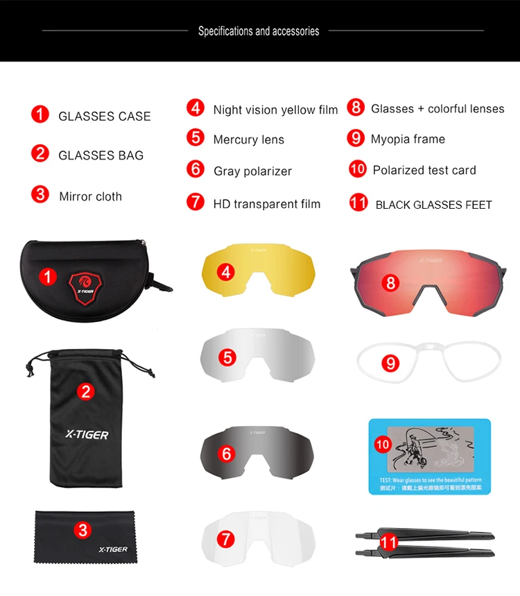 5 Lens Two tigers Cycling Sunglasses Polarized Bike Glasses 