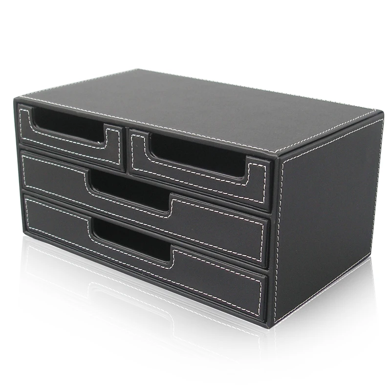 

Multifunction Leather File Document Tray Office Leather Storage Box, Black