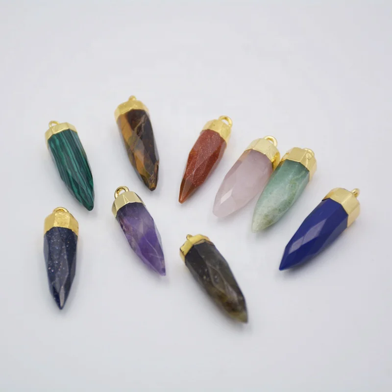 

Wholesale Tiny Arrow Crystal Quartz Bullet Pendant 24K Electroplated High Quality Faceted Drop Semi-precious Stone Jewelry, Multi gemstone