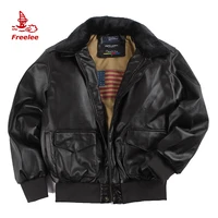 

Winter fur collar mens black pilot military leather bomber jacket