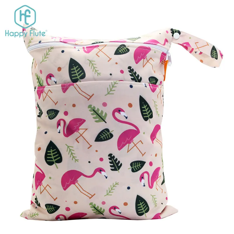 

happy flute Nappies Bag Portable Waterproof cloth Bags For Diaper 2 Pockets Wetbag, Customized colors