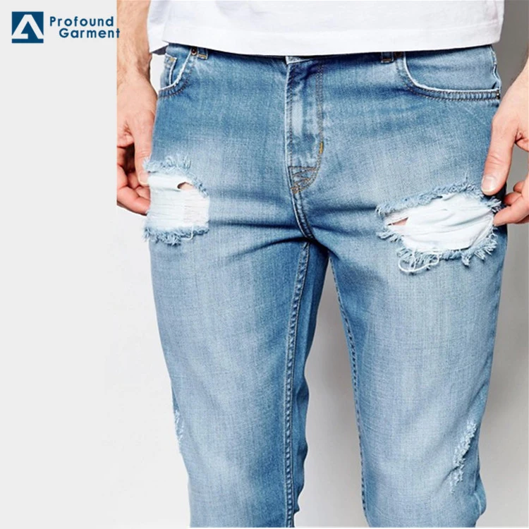 Oem Service Men' S High Quality Casual Scratch Washed Blue Fit Jean ...