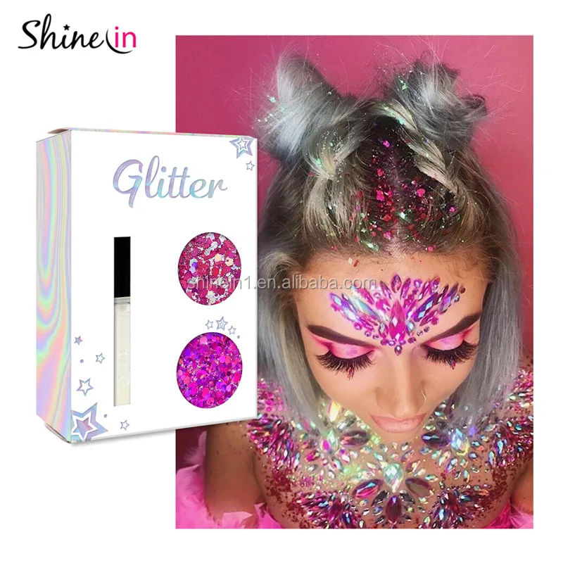 

Shinein Face Fix Gel Glitter Cosmetic Wholesale Holographic Mixed Pink Hair Cosmetic Glitter with Box for Body Skin, Mixed multi colors