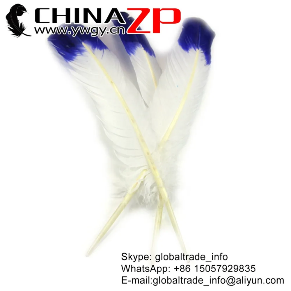 
CHINAZP Factory Cheap Wholesale Feather Size from 30cm to 35cm Dyed Blue Half Dipped Bicolourable Turkey Rounds Wing Feathers 