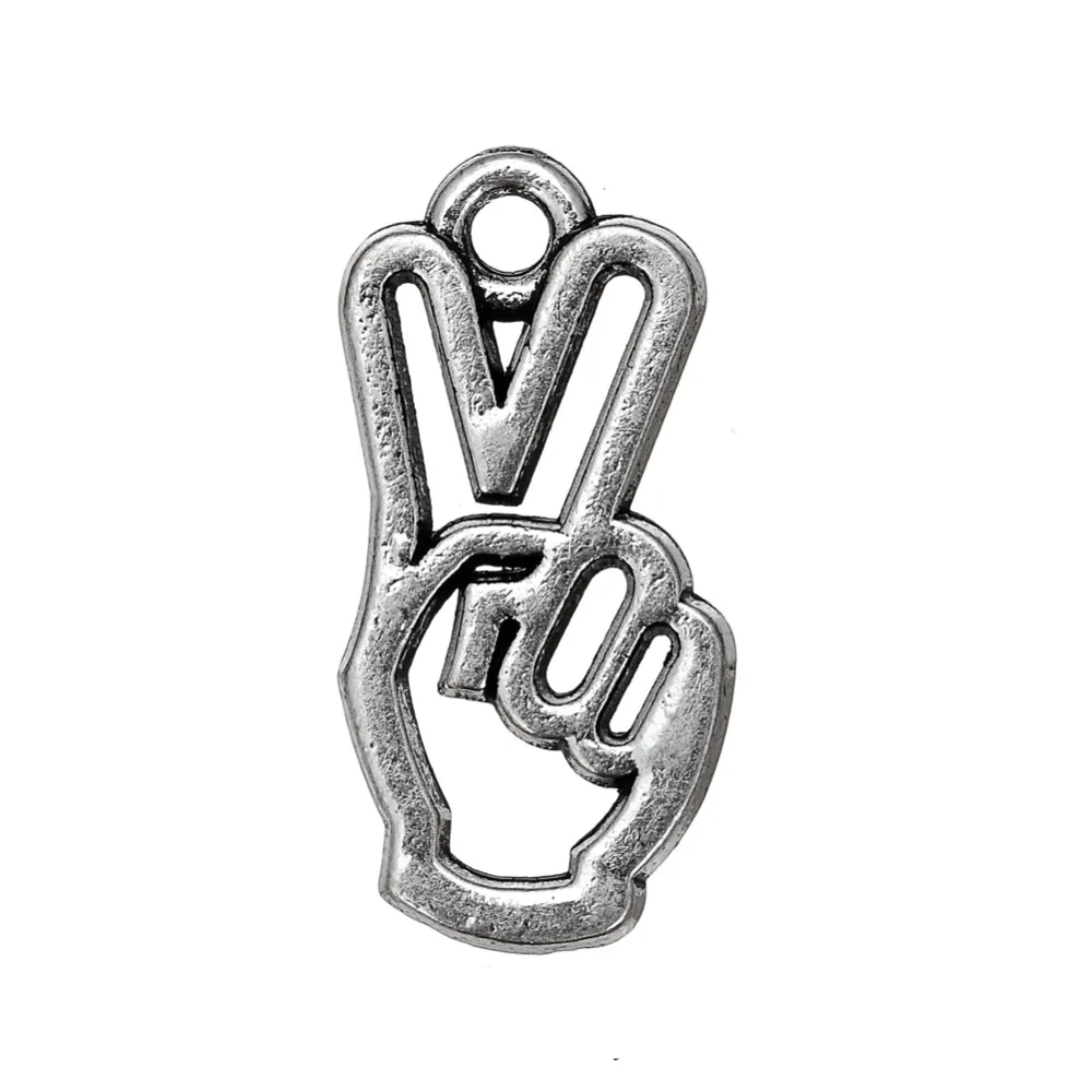 

Unique Design Antique Silver Plated Gesture Victory or Peace Sign Hand Charm, Picture