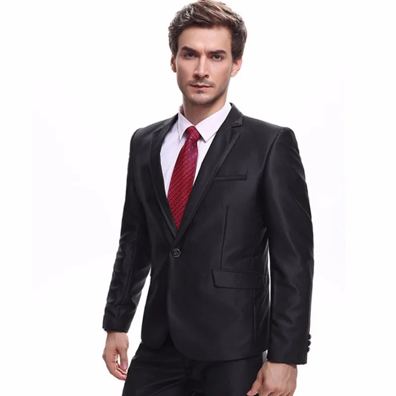 High Quality Man Office Suits Slim Formal Business Black Suit Blazer ...