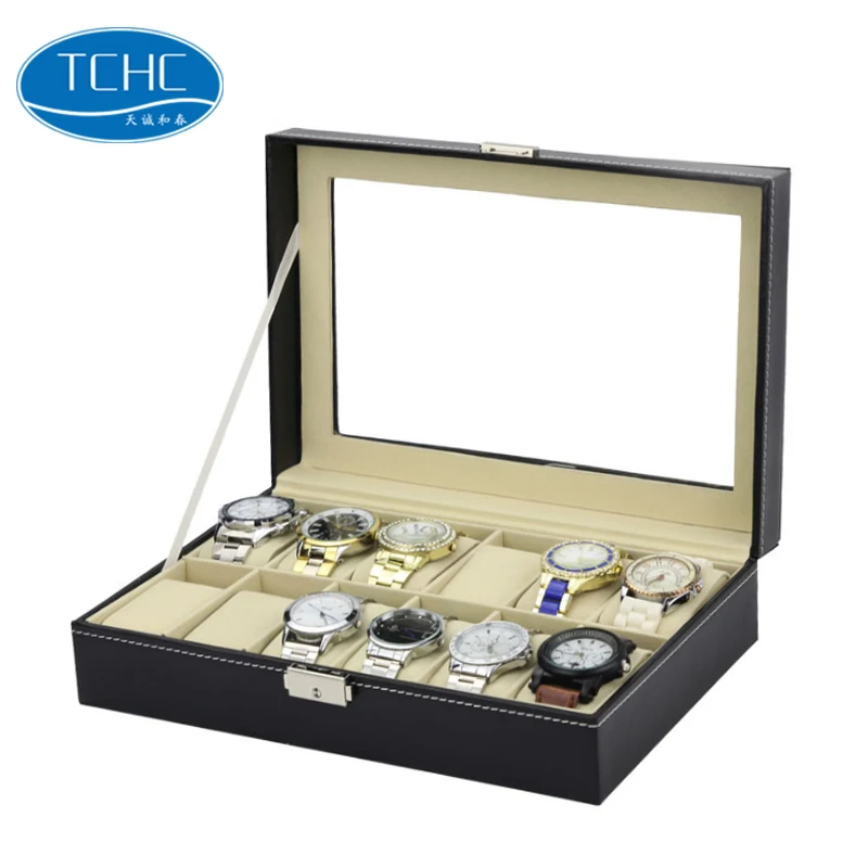 

TCHC PU24 High Quality Luxury Watch Packaging Box Custom Jewelry Boxes PU Leather Watch Box 24 Slots, Red;white;black