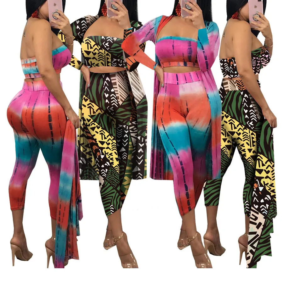 

80908-MX28 2 colors casual skinny 2 piece sets long print jumpsuits for women