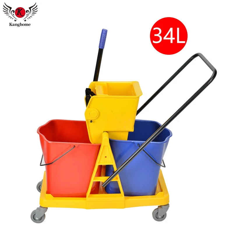 

Top Quality Side Press 34L Deluxe Plastic Double Bucket Cleaning Mop Wringer Trolley with Wheels