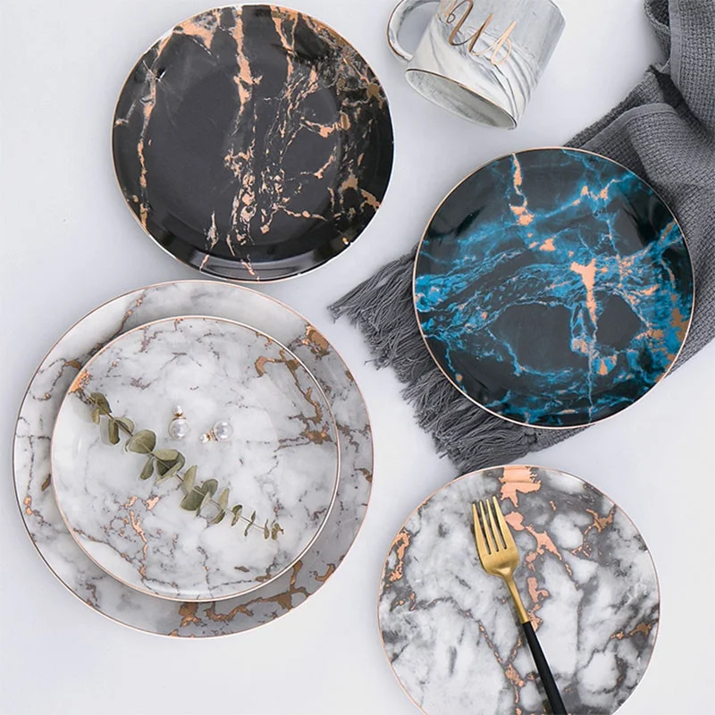 

Lekoch Blue Marble Plate Ceramic Dinner Plates - 25cm