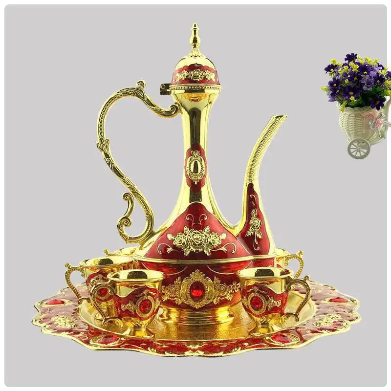 

Wholesale antique custom enamel decor metal chinese teapot craft and craft set, Red,blue,green,white/yellow,white/purple,white/yellow