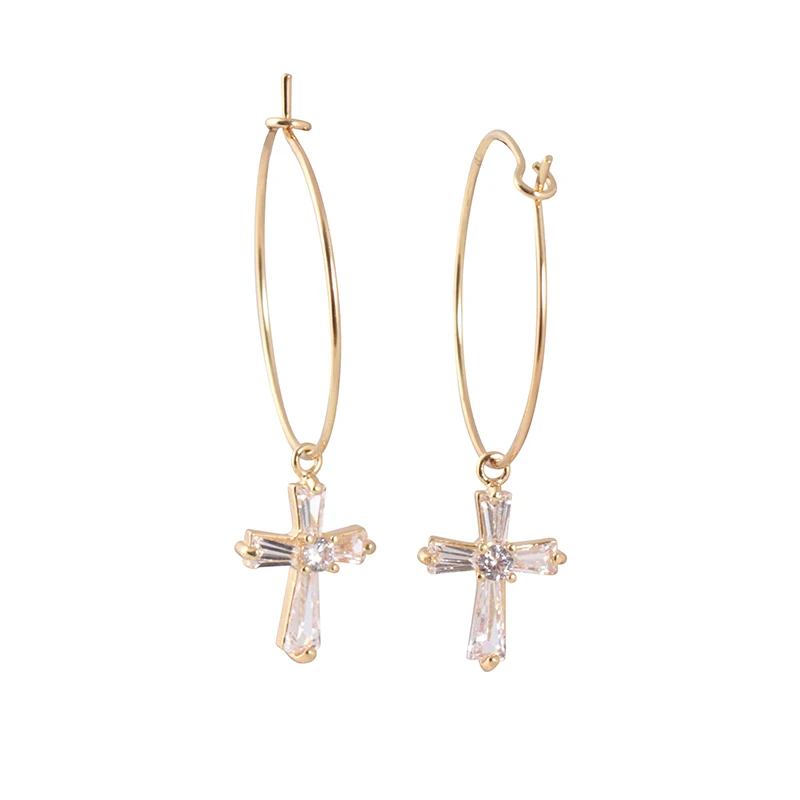 new style fashion alloy zircon circle hanging cross diamond Gold Silver Plated Hoop Earrings creative earrings for women