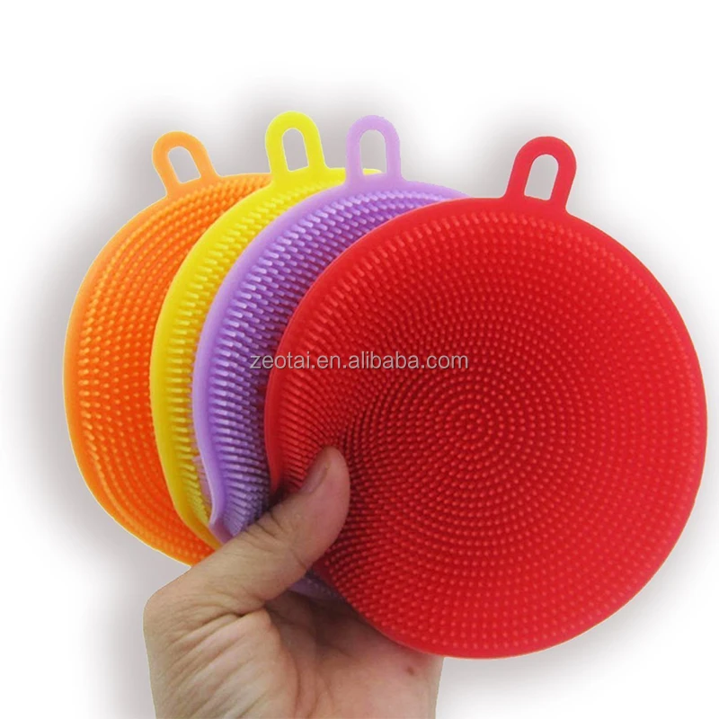 

Hot sale newly anti-bacterial round silicone sponge kitchen clean brush silicone dish scrub for dishwashing