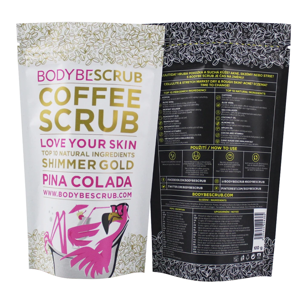 Heat Sealed 20g Coffee Body Scrub Packaging Stand Up Foil Lined Plastic