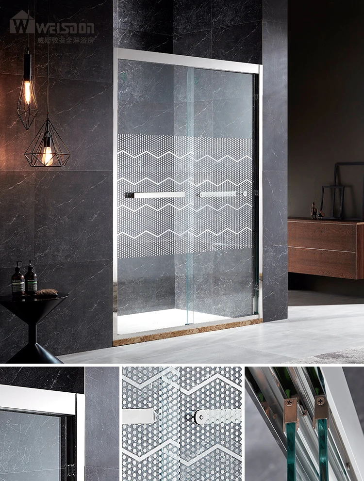 Double sliding metal top rail tempered glass bathroom shower door