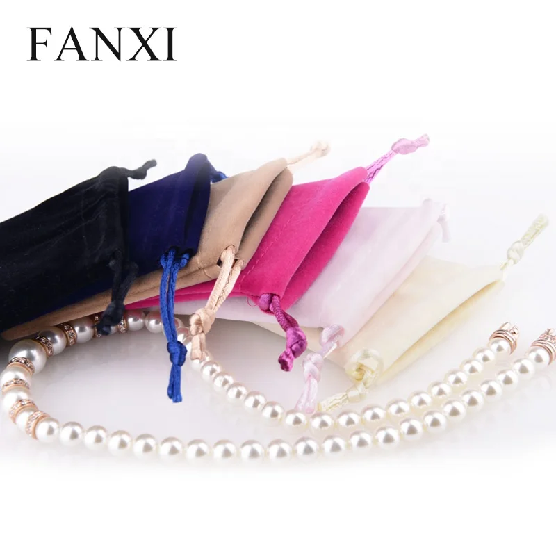 

FANXI Wholesale Custom Printed Stock Velvet Jewellery Pouch Drawstring Ring Necklace Bracelet Gift Package Velvet Jewelry Bag, Customized color for velvet jewelry bag