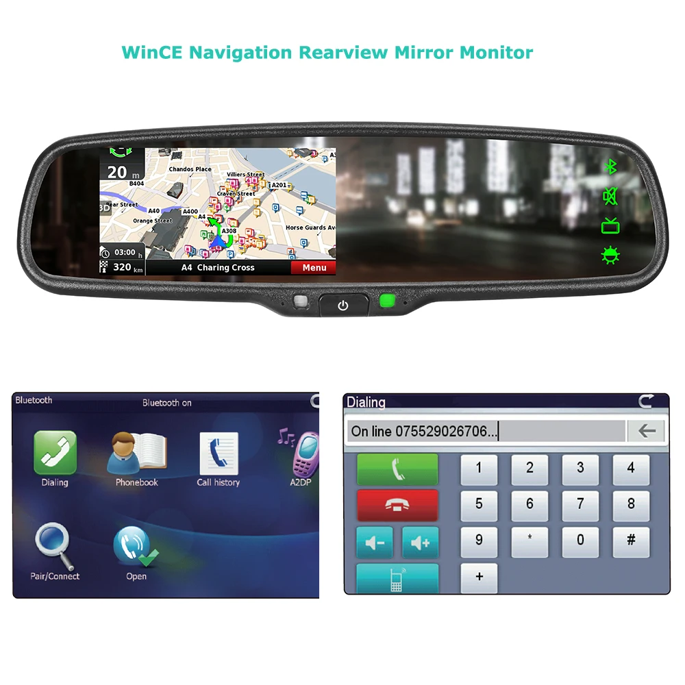 Automotive Rearview Mirror With Gps Bluetooth Camera,Free Map Installed
