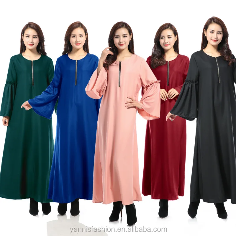 

Fashion Stylish Muslim Dress Solid Abaya in Dubai Islamic Clothing For Women Long Sleeve A Line Loose Musulmane Maxi Dresses