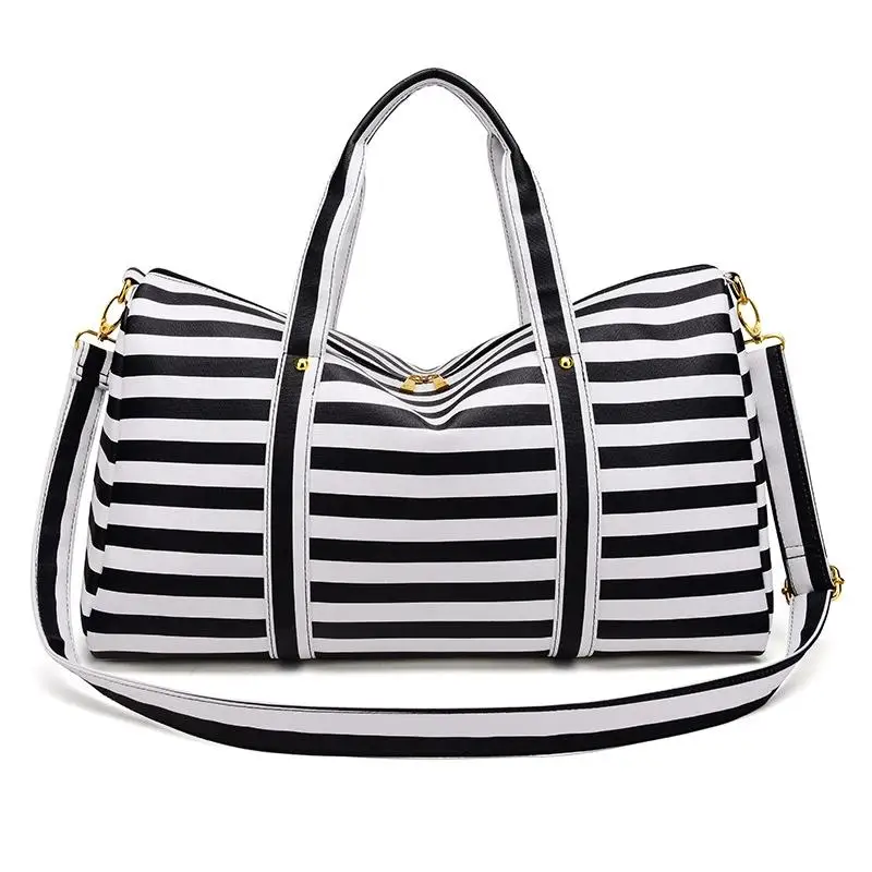 

Ladies Women Waterproof Travel Duffel Tote Bag Canvas Weekend Bag, Black&white