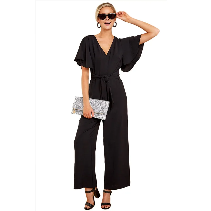 

Amazon Bestseller Wholesale Women Jumpsuit V Neck Long Black Jumpsuit 2019, N/a