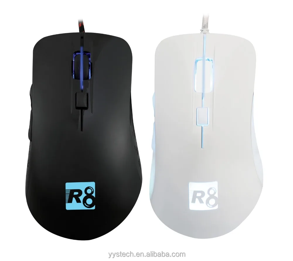 

R8 6d Black and White Best Selling Wired Gaming Optical Mouse with USB Connection, Black;white