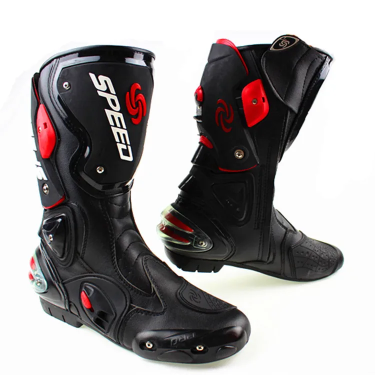 Мотоцикл ботинки про-байкер скорость байкеры мото гонки ботинки защитное снаряжение мотокросс кожа с туфли B1001 черный / белый / красный
