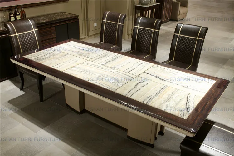 Mesa De Comedor Con Base De Madera Con Tapa De Mármol Travertino