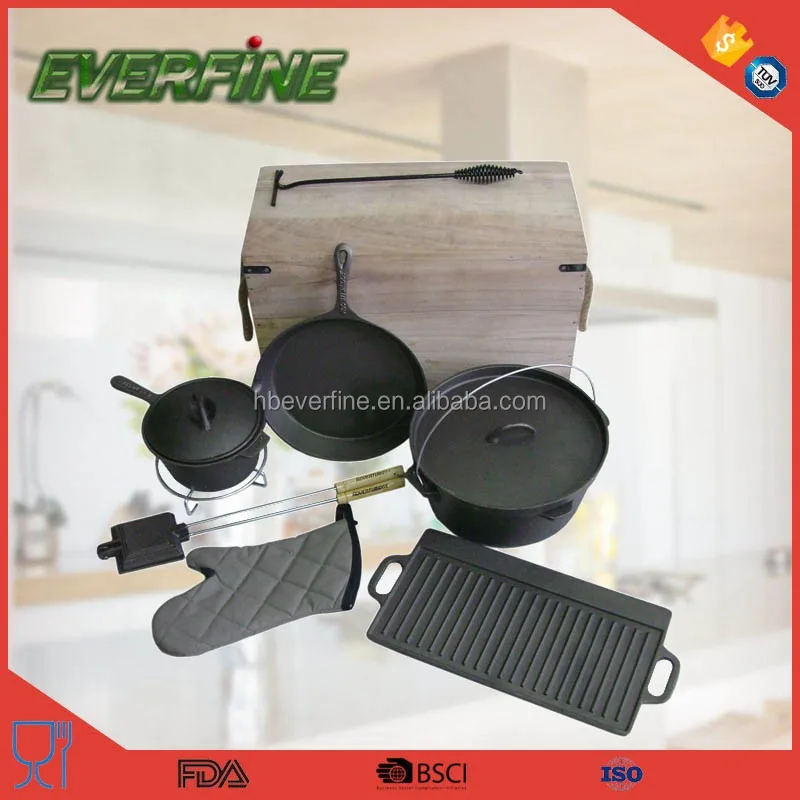Cast Iron Camping Cookware Set In Wood Box Buy Cookware Set,Camping