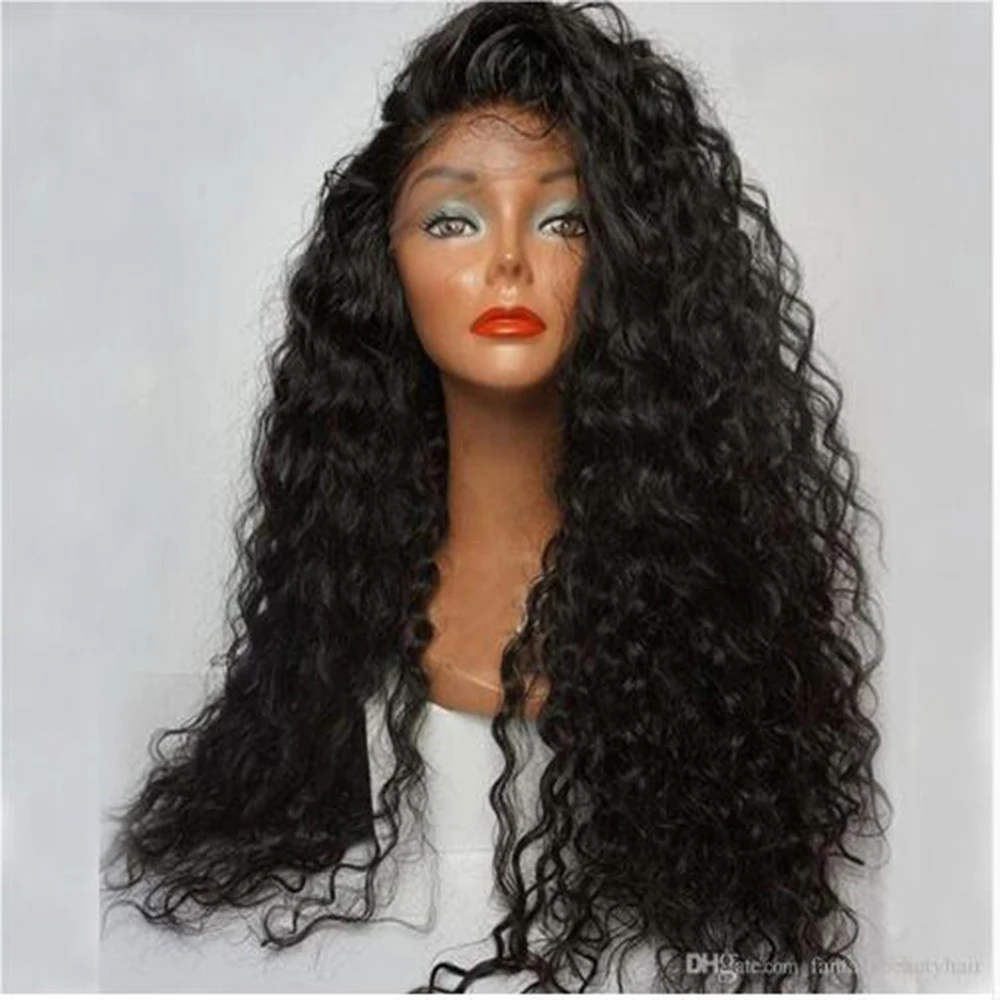 

Fantasy Beauty Black Water Wave Synthetic Lace Front Wig Heat Resistant Half Hand Tied Front Wigs With Baby Hair