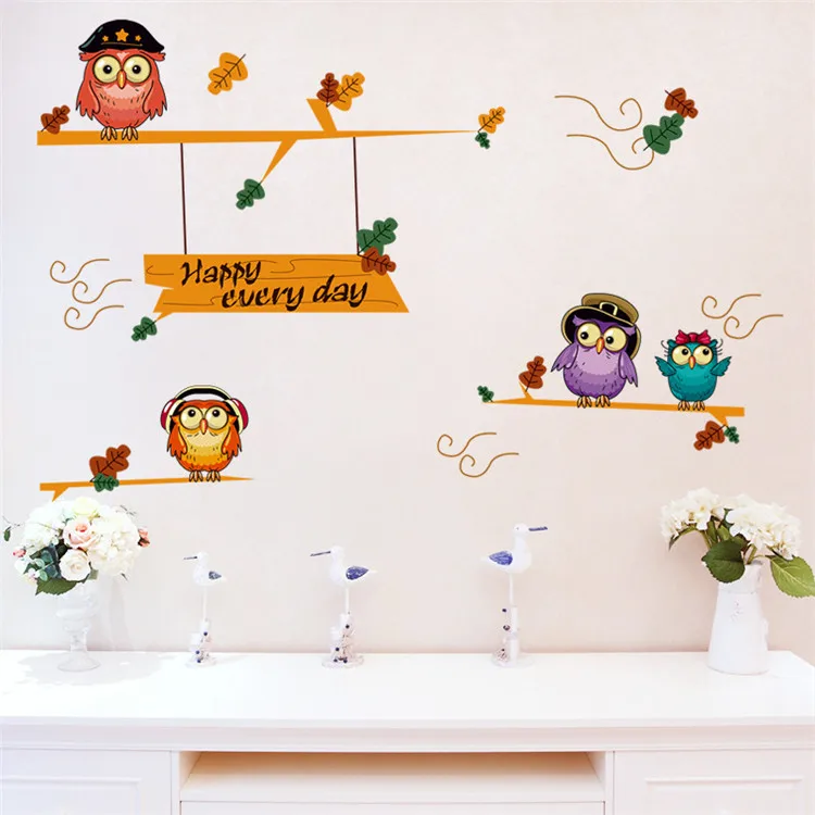 
wholesale custom magic waterproof sticker cute owl tree wall sticker for home decor 