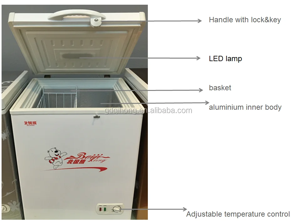 
BD-158L top open door deep freezer chest freezer for sale,qihong zhejiang 