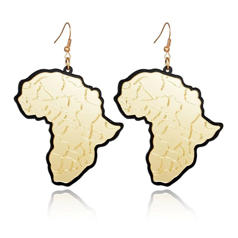 

Big Size Earrings Hiphop Jewelry Gold Acrylic African Map Earrings