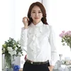 ZH2509G Girl Black / White Women Office Blouses Long Sleeve Formal Blusas For Ladies 2018 Spring Shirts Tops Ruffle Fashion OL