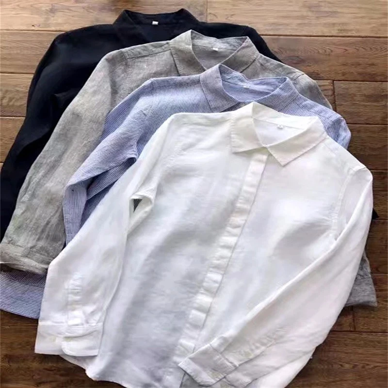 

Hot selling shirts for men cotton and linen striped long sleeve Smart casual and gentleman