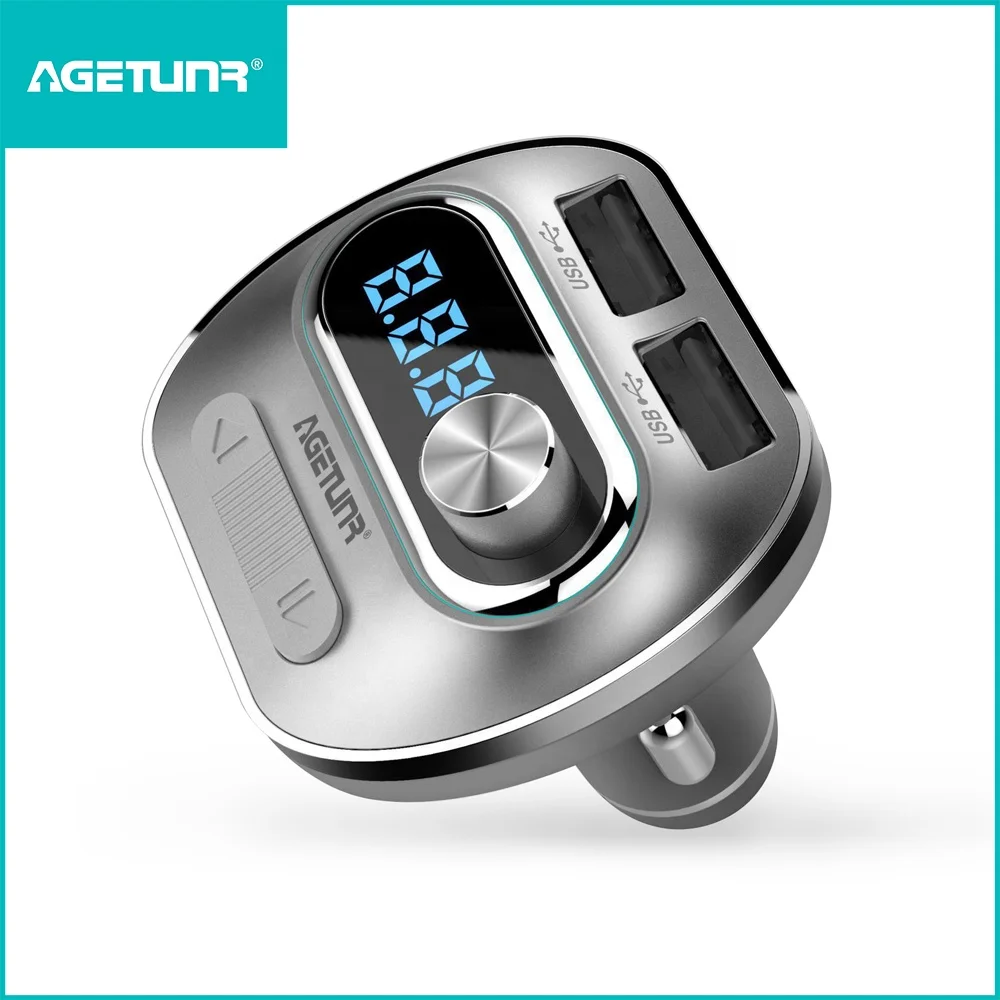 

T19 Bluetooth4.2 Car Kit with APP Car Locator AUX out/U disk/TF card 2 USB Charger Handsfree FM Transmitter MP3 Player-AGETUNR, N/a