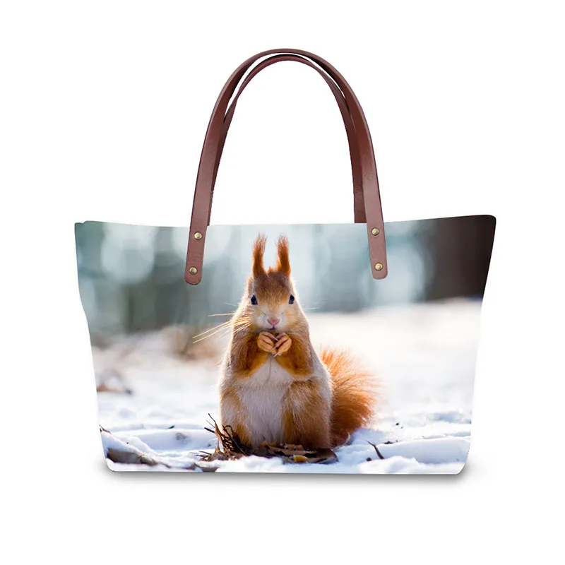 Top Quality Sublimation 3D Animal Squirrel Print Ladies Shopping Tote Bag