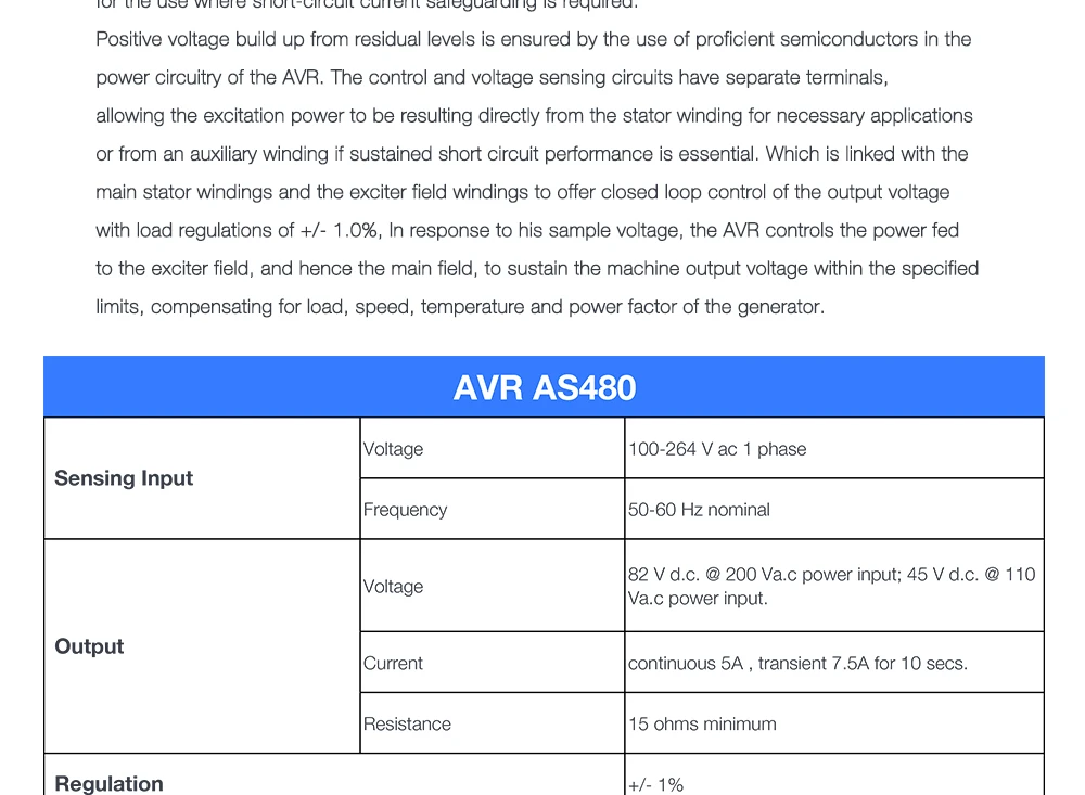Regulador de voltaje automático AS480 para generador diésel sin escobillas