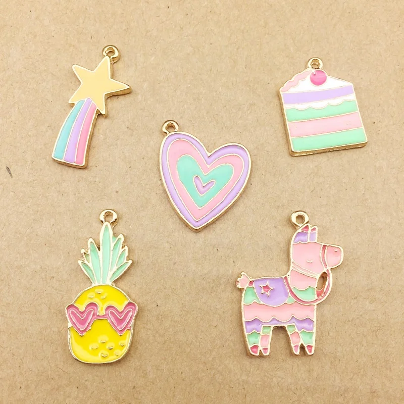 

100pcs Korean Love Color Enamel Heart Cloud Charms Pineapple Meteor Horse Cake Charms Accessories Earrings Pendant DIY Dangle