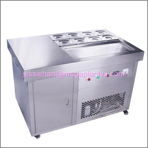 Double Pan Cold Stone Marble Slab Top Fry Ice Cream Machine With Frozen ...