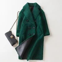 

Green Color Sheepskin Shearling Coat,Lamb Skin Double Face Leather Wool Fur Coat For Women